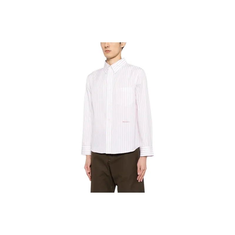 MARNI Logo embroidered Striped Cotton Shirt-3