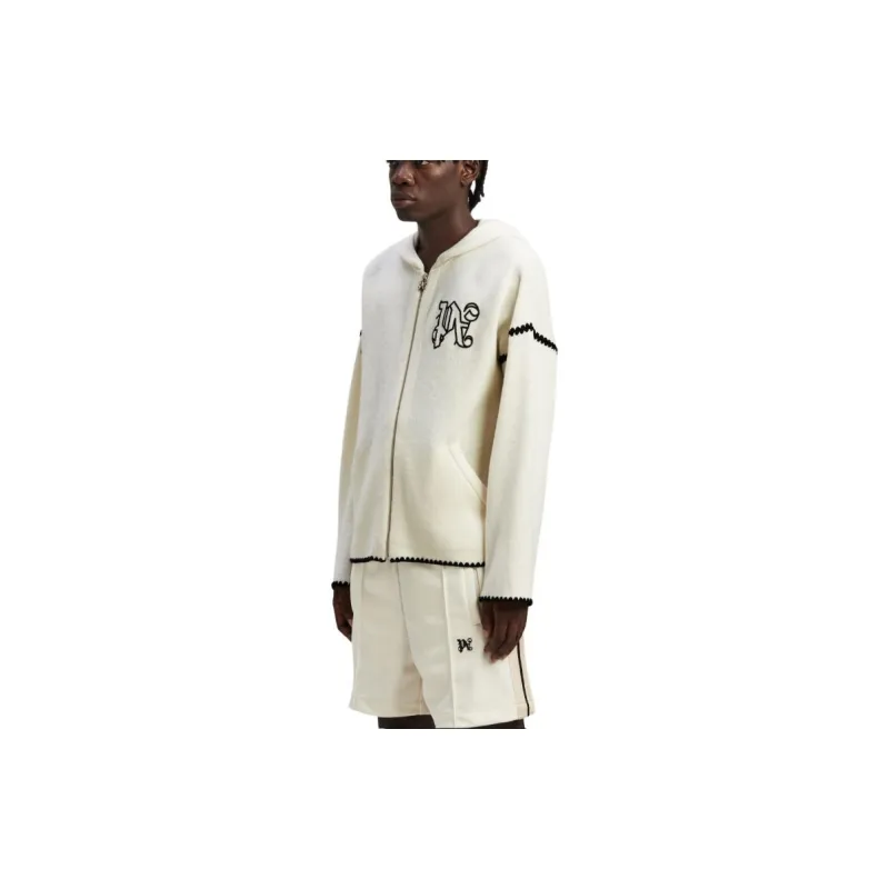 PALM ANGELS Monogram Embroidered Zipped Knitted Hoodie-3
