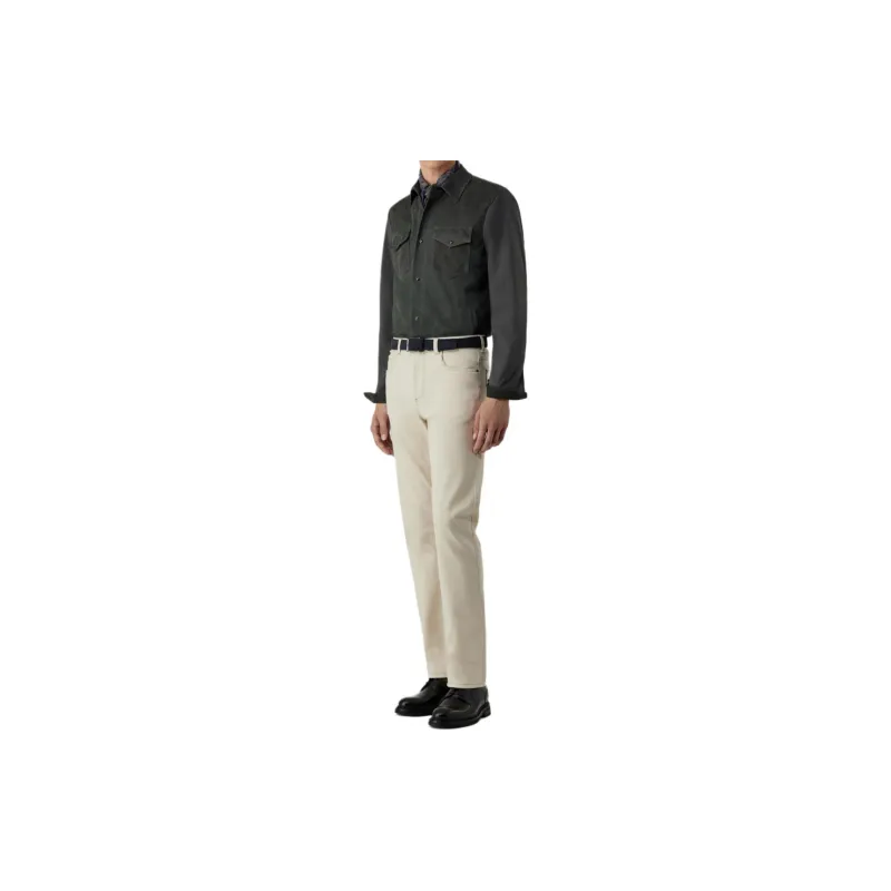 CANALI SS24 Leather Jacket Men's Gray Green-1