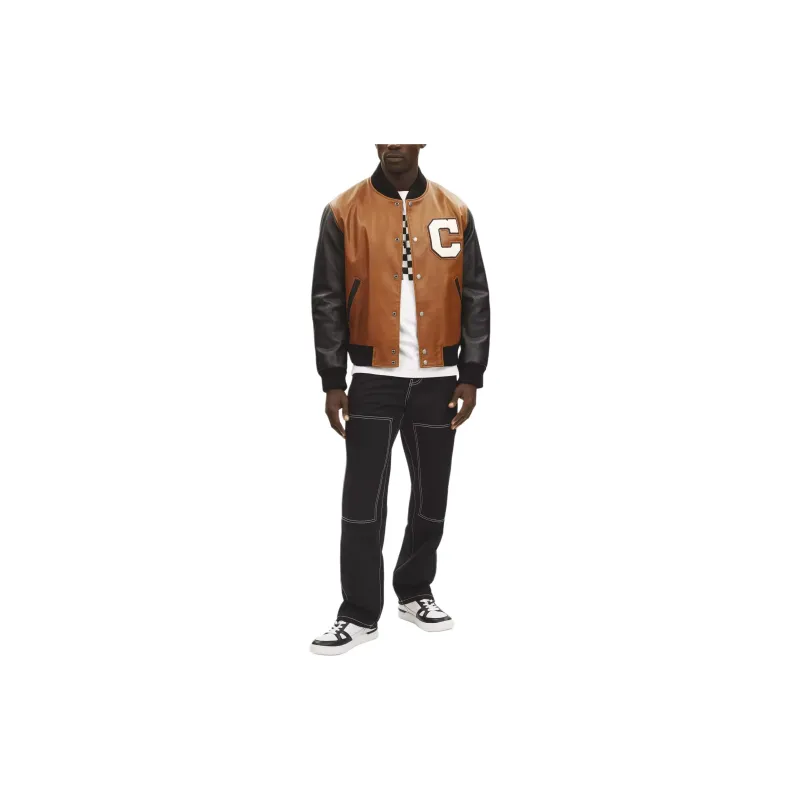 COACH Leather Varsity Jacket Jackets Coats Men's Brown-1