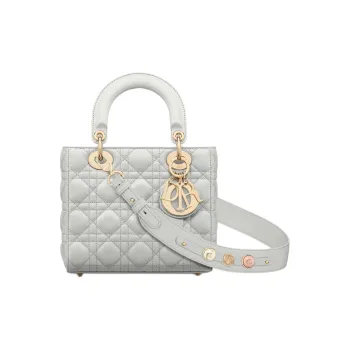 DIOR Lady Dior Wicker Pattern Lambskin Dior Bag Shoulder Bag Crossbody Bag Handbag Small Size Women's Cloud Gray