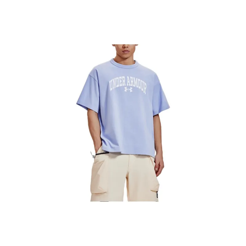 Under Armour Short Sleeved T Shirts Unisex Light Blue Purple-3