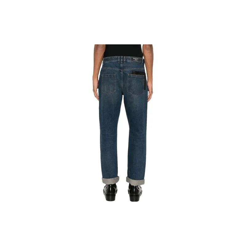 BALMAIN Leather Pocket Regular Denim Pants-2