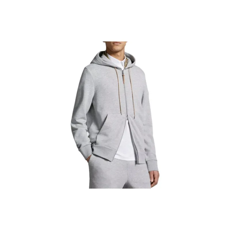 Moncler Logo Patch Zip-Up Hoodie Jackets Coats Men's Gray-1