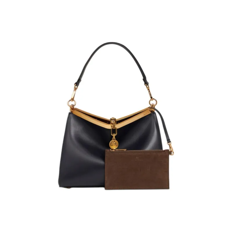 ETRO Leather Portable Crossbody Bag Shoulder Bag Medium Size Women's Navy Blue-1