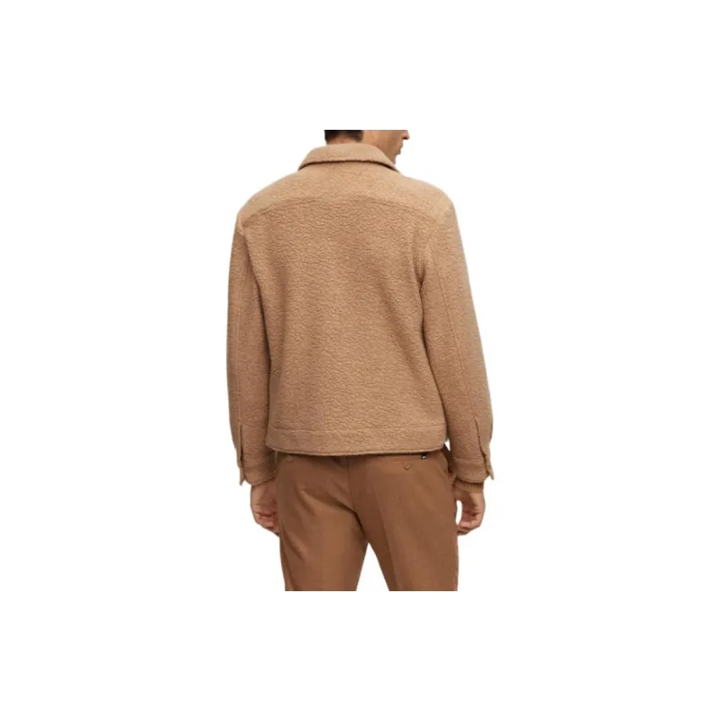 HUGO BOSS Slim-Fit Jacket In A Micro-Patterned Wool Blend Jackets Coats Men's Light Brown-2