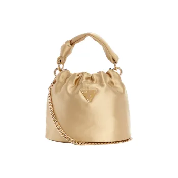 GUESS Satin Bucket Bags Shoulder Bag Crossbody Bag Handbag Mini Women's Gold