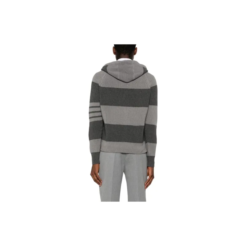 THOM BROWNE 4 Bar Striped Knitted Drawstring Hoodie-2