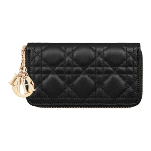 DIOR Lady Dior Lambskin Wallet Medium Size Women's Black