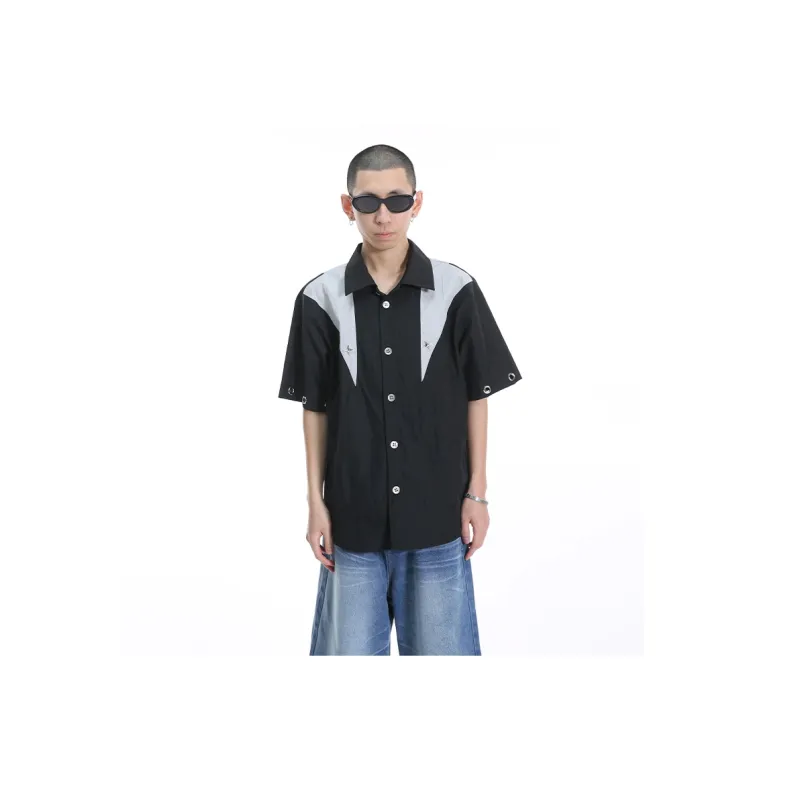 Voguo Relay Multi Metal Buckle Short Sleeved Shirt Unisex Black, Gray-4