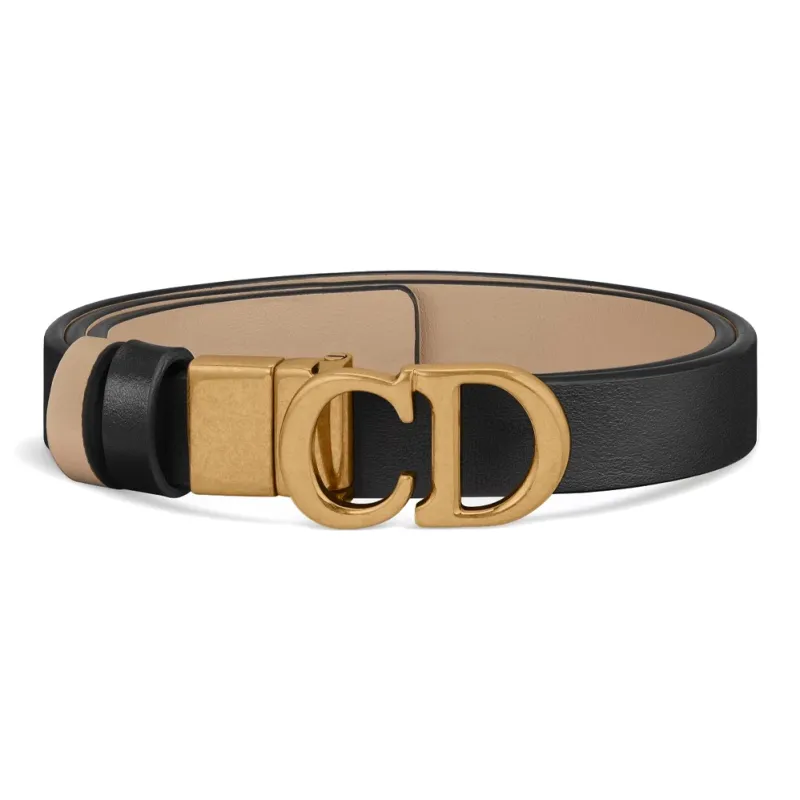 DIOR Letter Emblem Smooth Buckle Leather Belts Women's Black Width  2cm-1