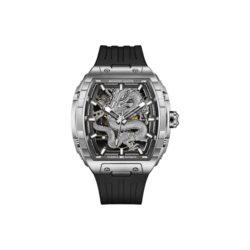 BONEST GATTI Automatic Mechanical Movement Rubber Strap Men's Watches Cut Out Dial-16