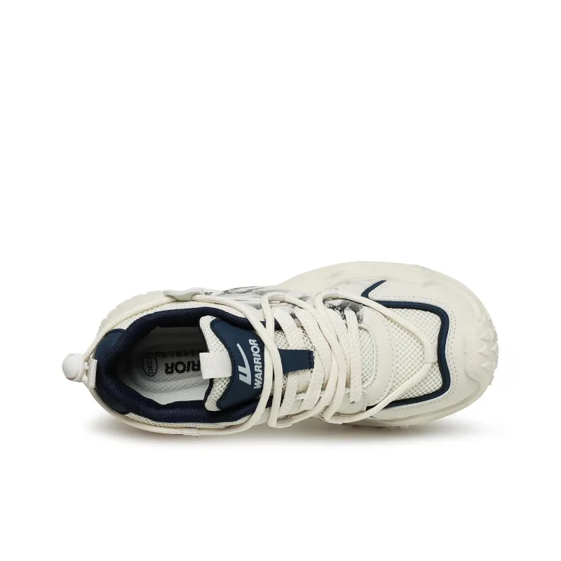 Warrior Abrasion Resistant, Breathable, Lightweight Low Top Chunky Sneakers Unisex Beige Dark Blue-3