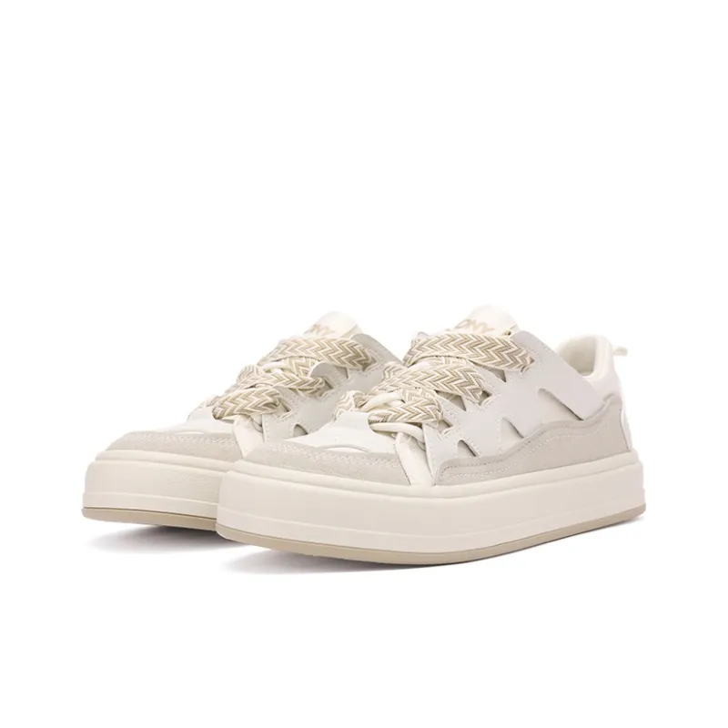 PONY Anti Slip Wear Resistant Low Top Skateboard Shoes Unisex White Coffee-2