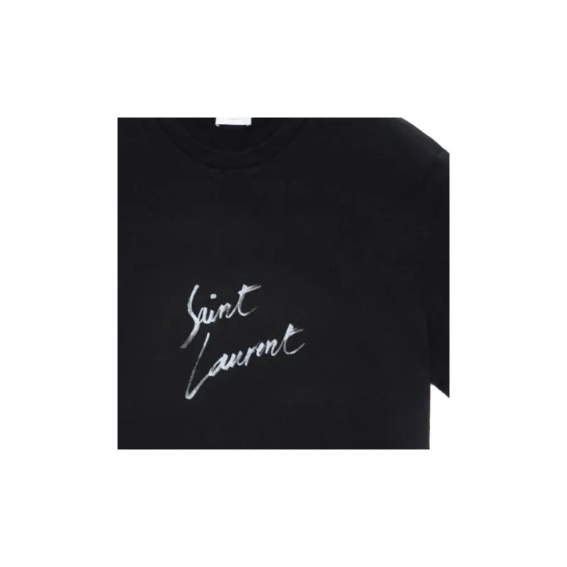 SAINT LAURENT Signature Logo Print Cotton T shirt-5