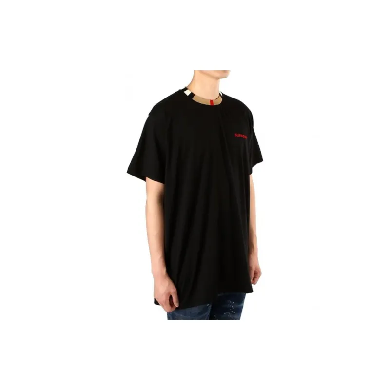 Burberry Men Icon Stripe Trim Cotton T-shirt Black-5