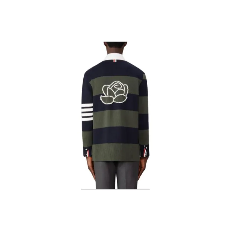 THOM BROWNE 4 Bar Striped Cotton Cardigan-1