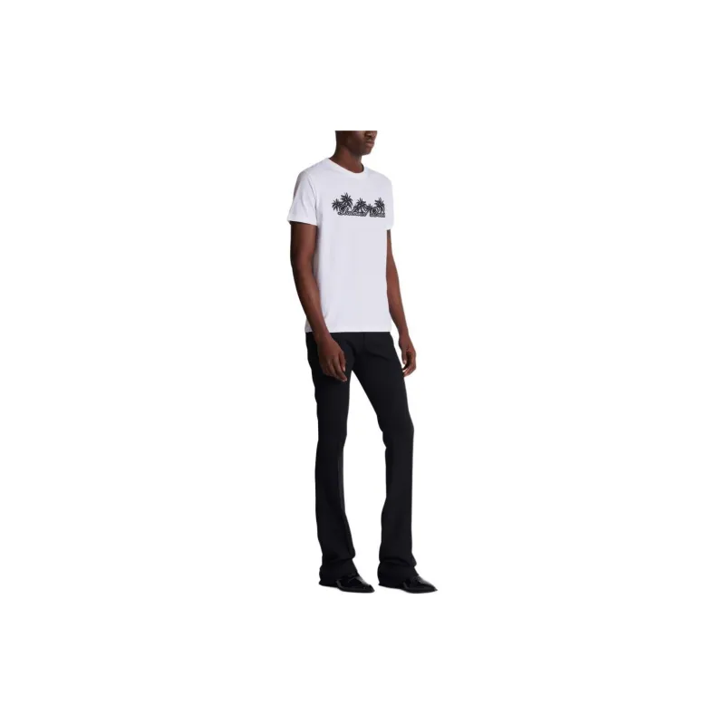 BALMAIN Logo Printed Crew Neck Straight Fit Short Sleeved T Shirt T Shirt Men's White-1