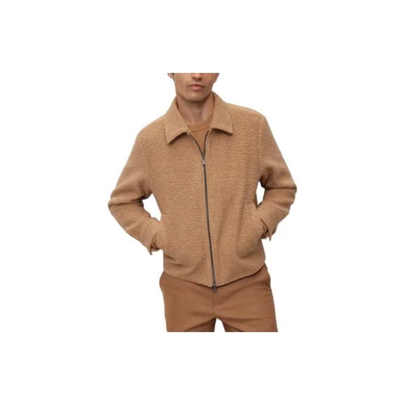 HUGO BOSS Slim-Fit Jacket In A Micro-Patterned Wool Blend Jackets Coats Men's Light Brown-3
