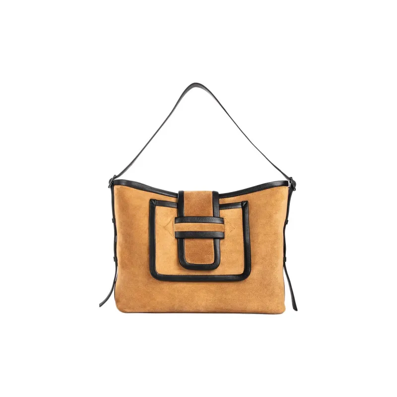 PIERRE HARDY Suede Studded Calfskin One Shoulder Handbags Women's Camel-0