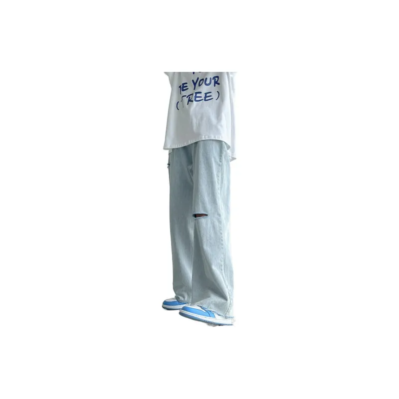 FAIRWHALE Jeans Unisex Ripped Denim Blue-9