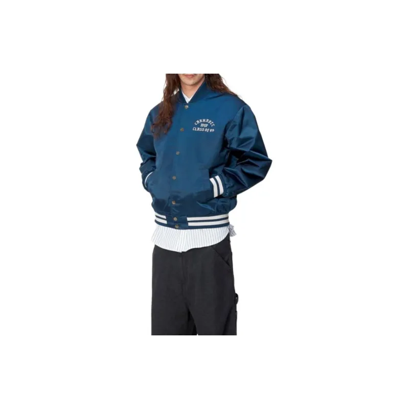 Carhartt WIP Preppy Style Collection Class Of 89 Bomber Jacket Baseball Jacket Men's Blue-4