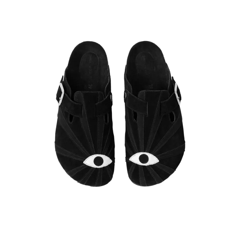 SYMBOLS OF LIGHT Cork Sole Slip Resistant Closed Toe Slippers Unisex Black-1