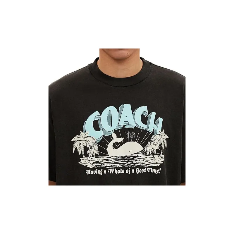 COACH Letter Print Crew Neck Short-Sleeved T-Shirt T-Shirt Men's Black-1