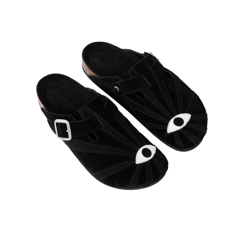 SYMBOLS OF LIGHT Cork Sole Slip Resistant Closed Toe Slippers Unisex Black-2