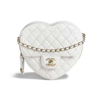 CHANEL Lambskin Heart Shaped Bag Peach Heart Bag Shoulder Bag Crossbody Bag Women's White
