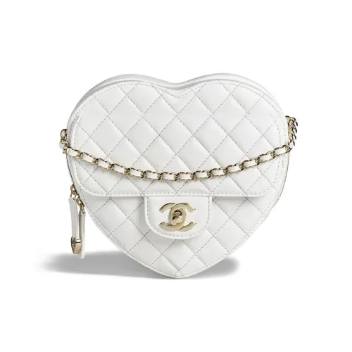 CHANEL Lambskin Heart Bag, Heart Shaped Bag, Shoulder Bag, Crossbody Bag Women's White