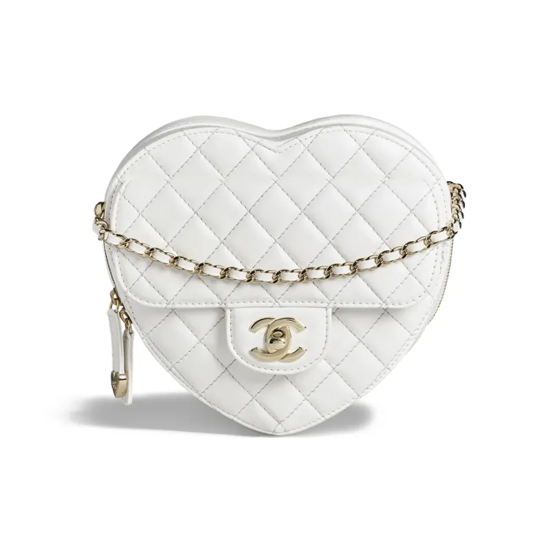 CHANEL Lambskin Heart Bag, Heart Shaped Bag, Shoulder Bag, Crossbody Bag Women's White-0