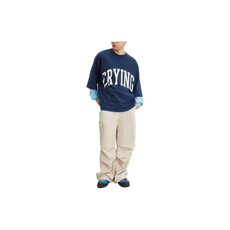 Crying Center Drop Shoulder Sleeve T Shirt Unisex Navy Blue-3