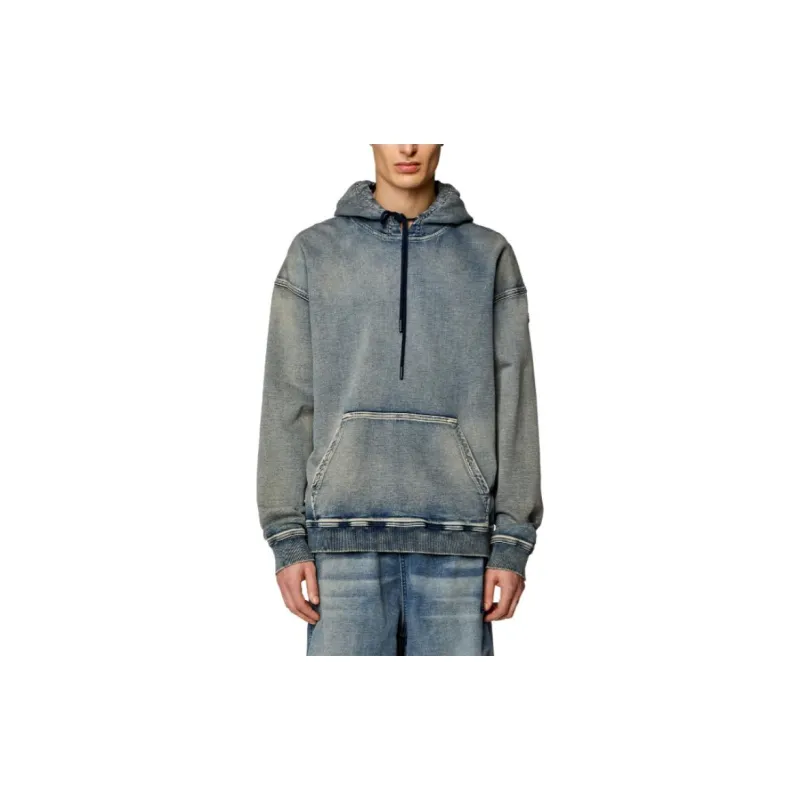 DIESEL D-Um-Rib Track Drawstring Denim Hoodie-1