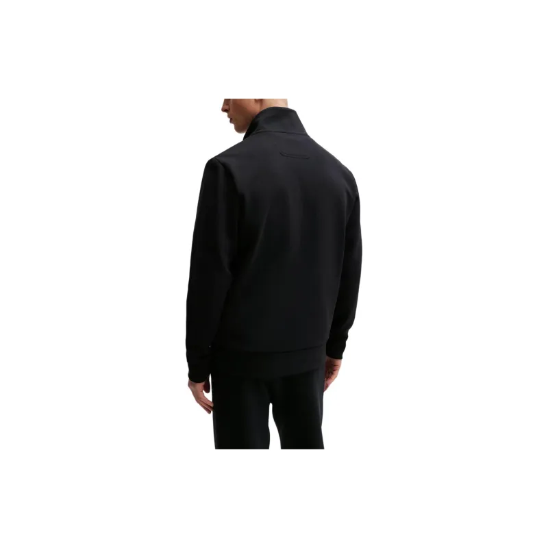 HUGO BOSS Stretch Cotton Zip Up Sweatshirt With Logo Print Jackets Coats Men's Black-3