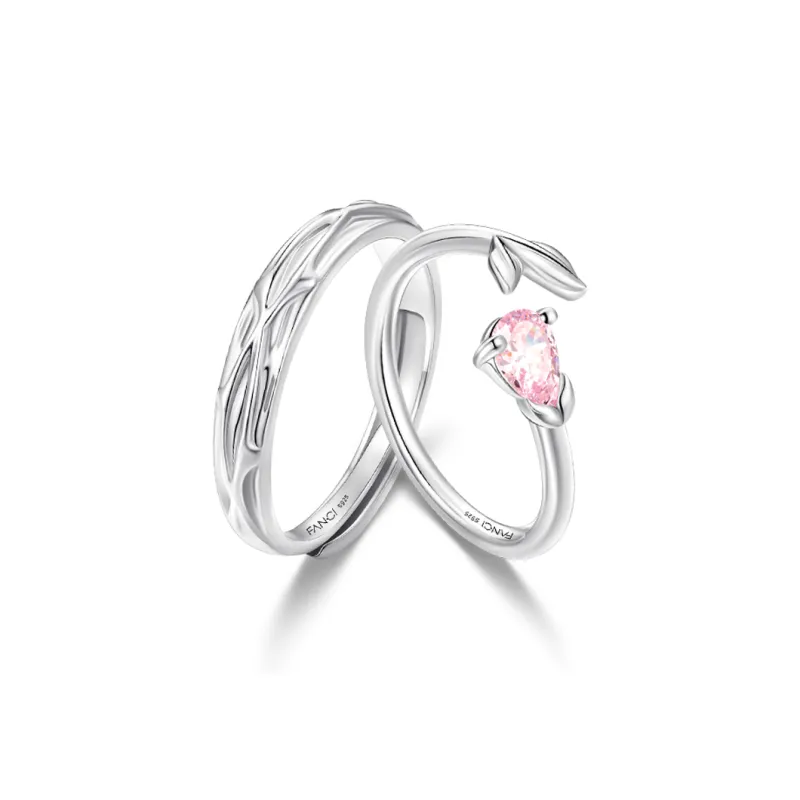 FANCI S925 Silver With Pink Gemstone Inlay Rings Unisex-0