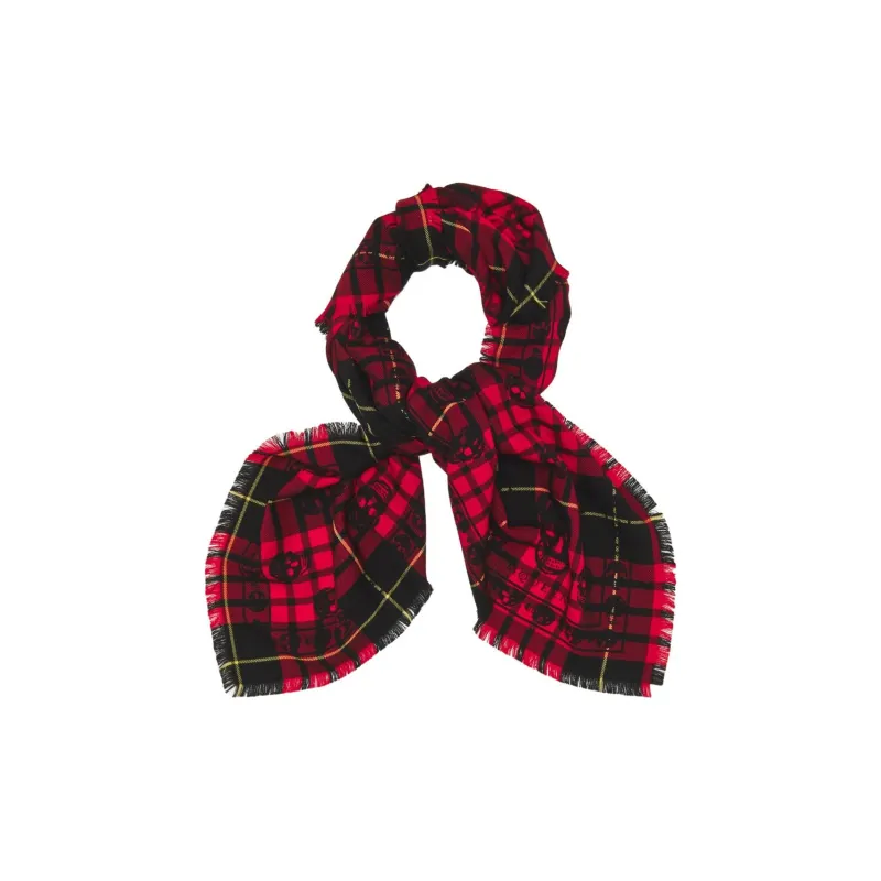 Alexander McQueen Tartan Skull Frayed Edge Scarf-2