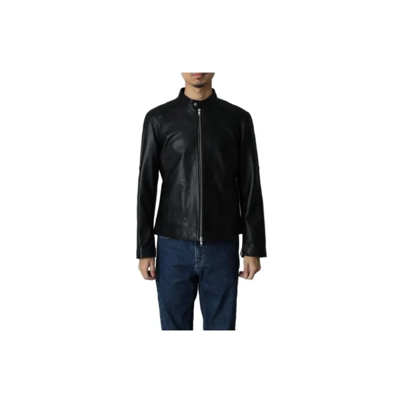 Beams Leather Jacket Men's Black-2