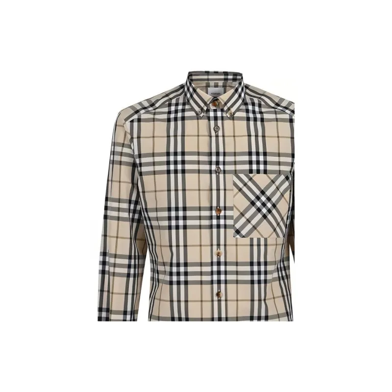 Burberry Check Stretch Poplin Long Sleeve Shirt-5