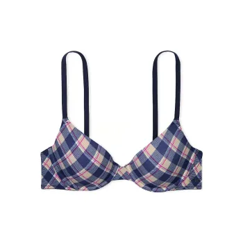Victoria's Secret PINK Wear Everywhere Lightly Lined T-Shirt Bra/ N P P Bra Women's Navy Plaid