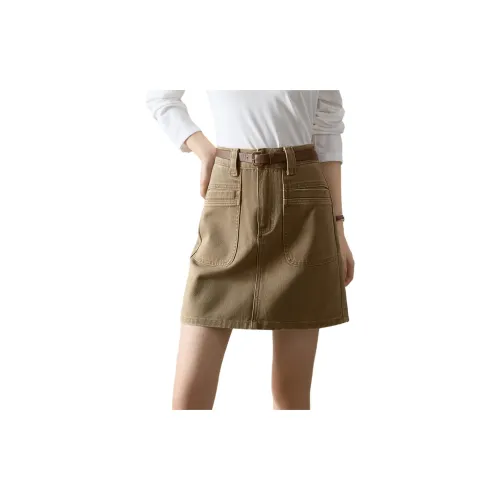 Mo Han Yi Mei Denim Short Skirts Women's Khaki