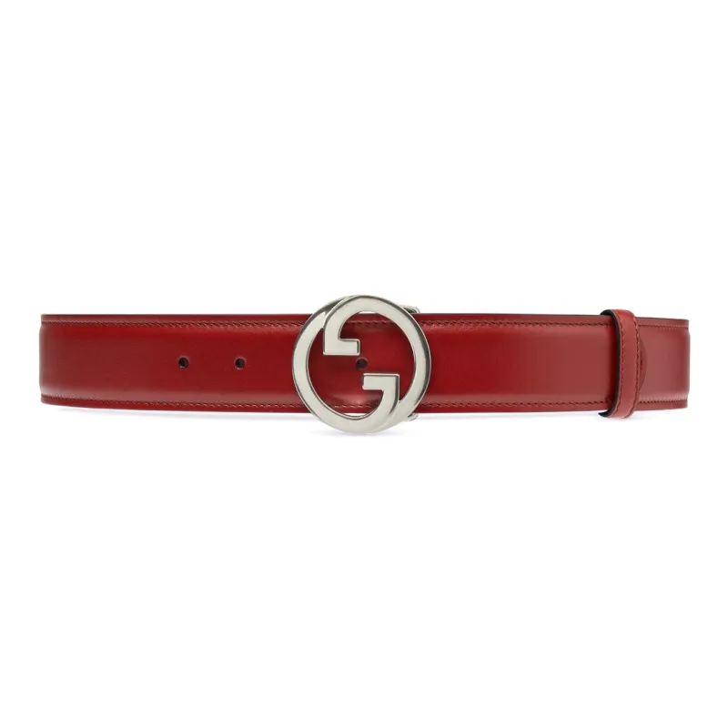GUCCI Leather Leather Belts Men's Red Width: 4cm-0