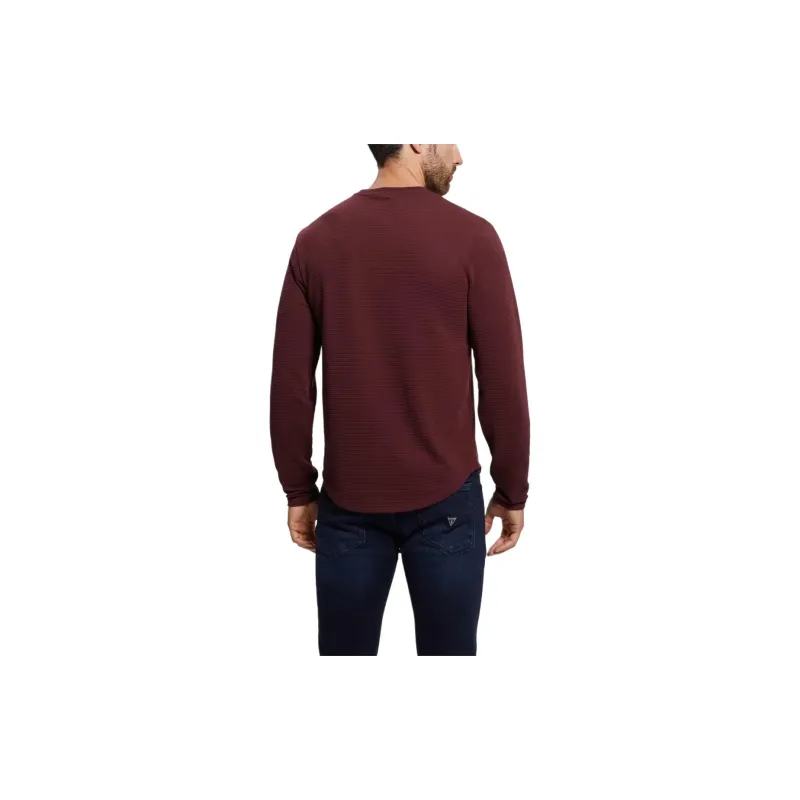 GUESS Textured Long-Sleeve Tee T-Shirt Men's Red-2