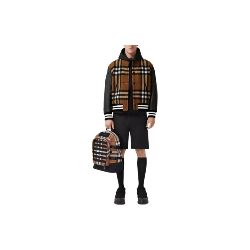Burberry Check Technical Wool And Leather Bomber Jacket-2
