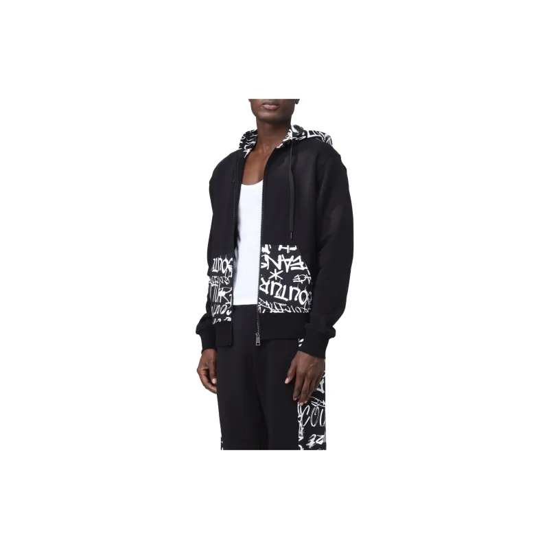 VERSACE JEANS Graffiti print Zip up Cotton Hoodie-4