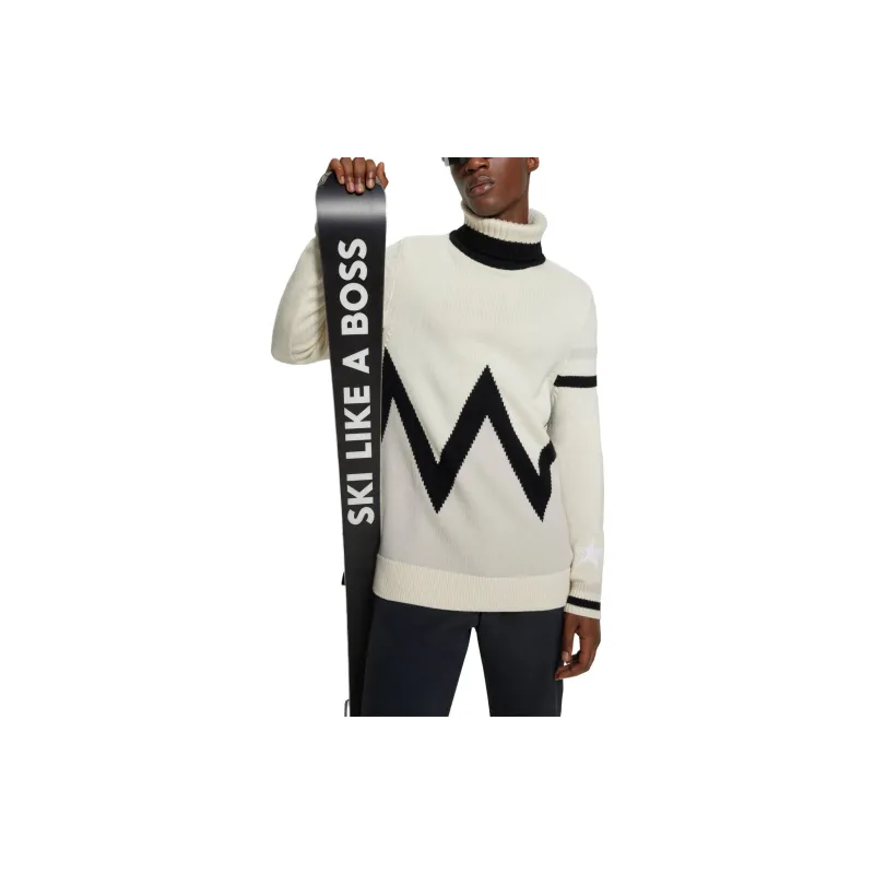 HUGO BOSS x PERFECT MOMENT FW23 Virgin Wool Sweater With Stripe Intarsia Sweater Men's Ecru-2