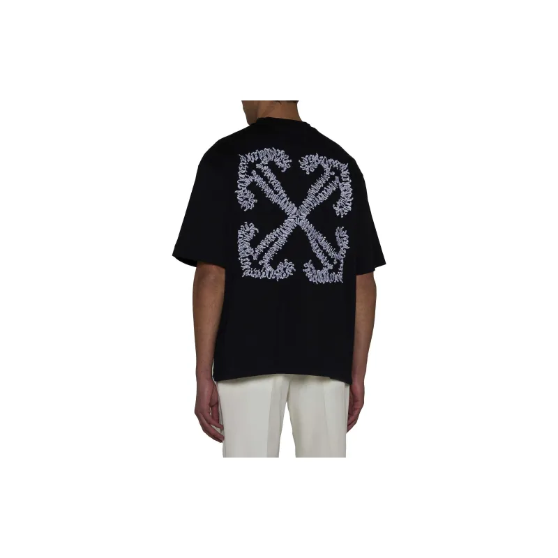 OFF WHITE Tattoo Arrow embroidery Cotton T shirt-5