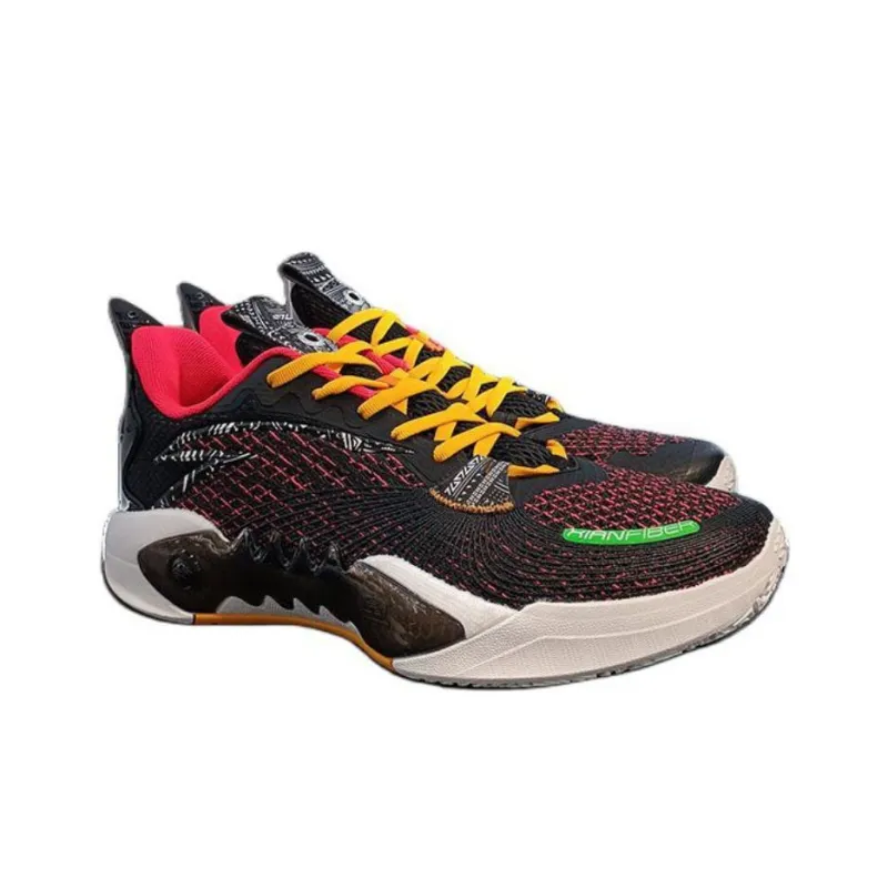 Anta Frenzy 5team Cushioned Slip Resistant Low Top Carbon Plate Technology Basketball Shoes Men's Black Red-1
