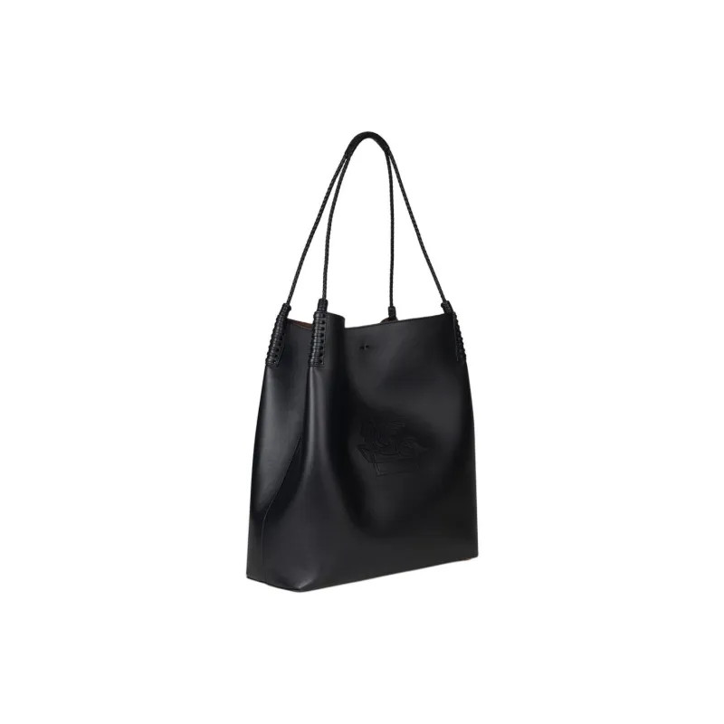 ETRO Leather One Shoulder Handbag Tubas Women's Black-2