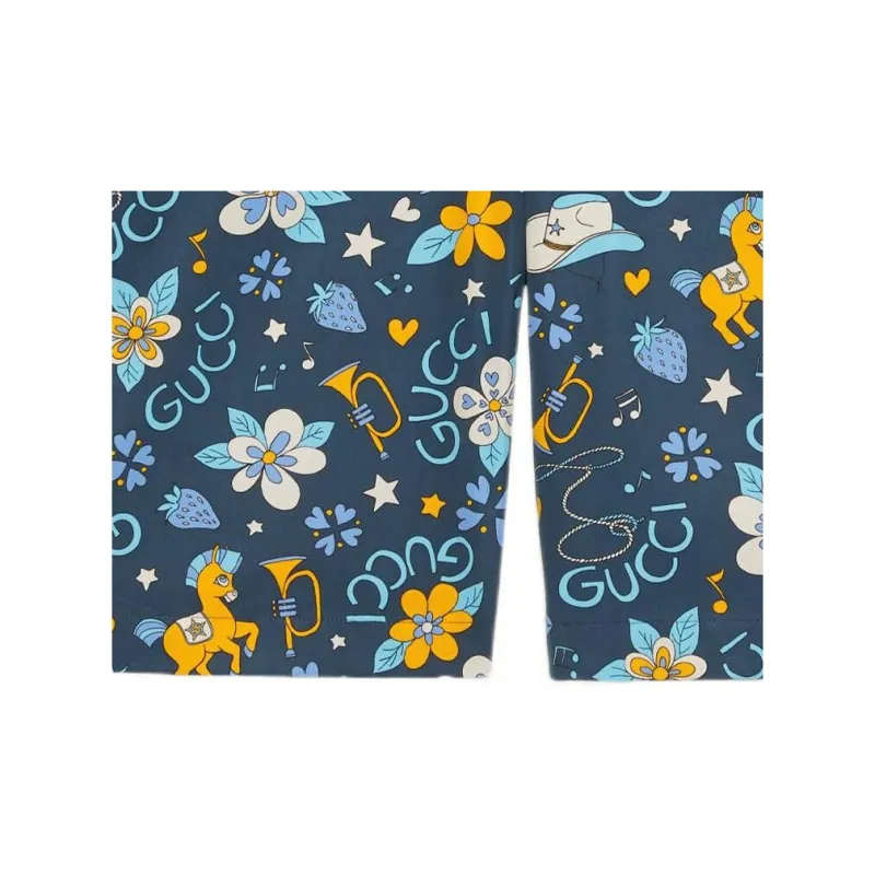 GUCCI Cotton Flower And Pony Print Shorts-4